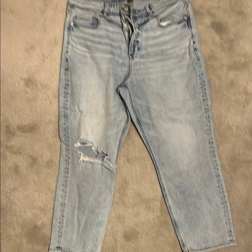 Blue Ankle Cropped Distressed Jeans